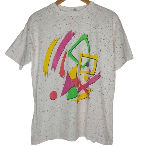 Vintage The Body Co Unisex 2XL Single Stitch T Shirt Geometric Paint Splash Pink - Picture 1 of 11